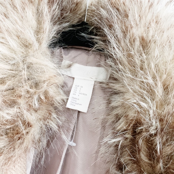 H&M Tan Bomber Jacket Fur Collar - Picture 3 of 4